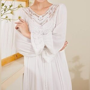 Vintage Victorian “Palace Style” Romantic White Cotton Open Lace Sleep Dress
